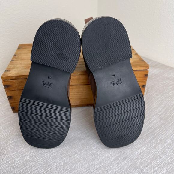 Rare ZARA Kids Brown Combat Boots EU 34 Distressed Lace Up Chunky Lug Sole Zip - Picture 9 of 11